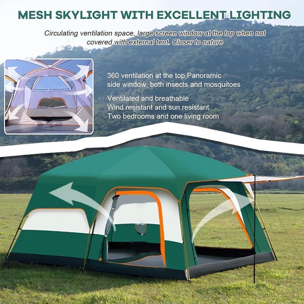 MOST WANTED 12-Person Tent with Divider & Porch – Waterproof, Windproof Cabin Tent for Camping & Hiking  Spacious 12-Person Tent with 3 Rooms – Easy Setup, All-Season Family Camping Shelter