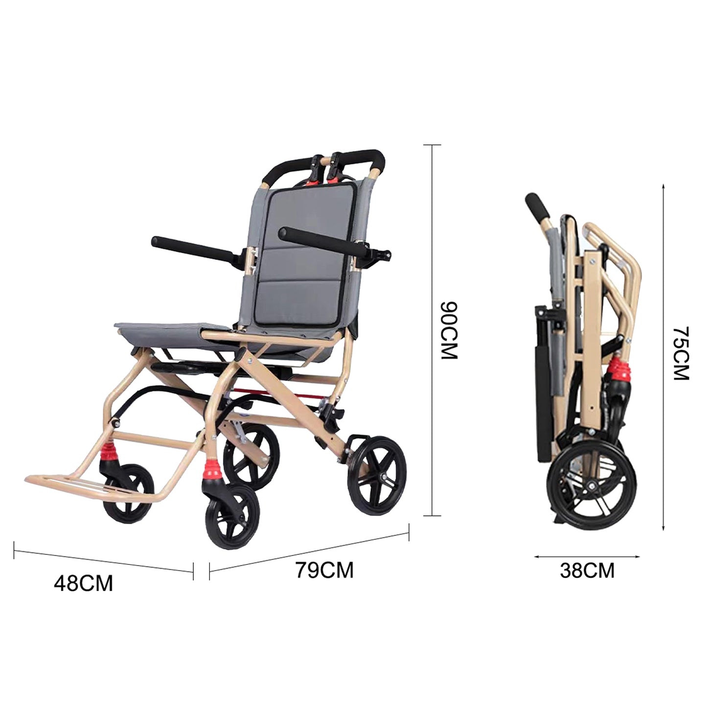 Manual Wheelchair Lightweight Foldable Transport Wheelchair Travel Wheelchair Support 220lbs with Telescopic Handle
