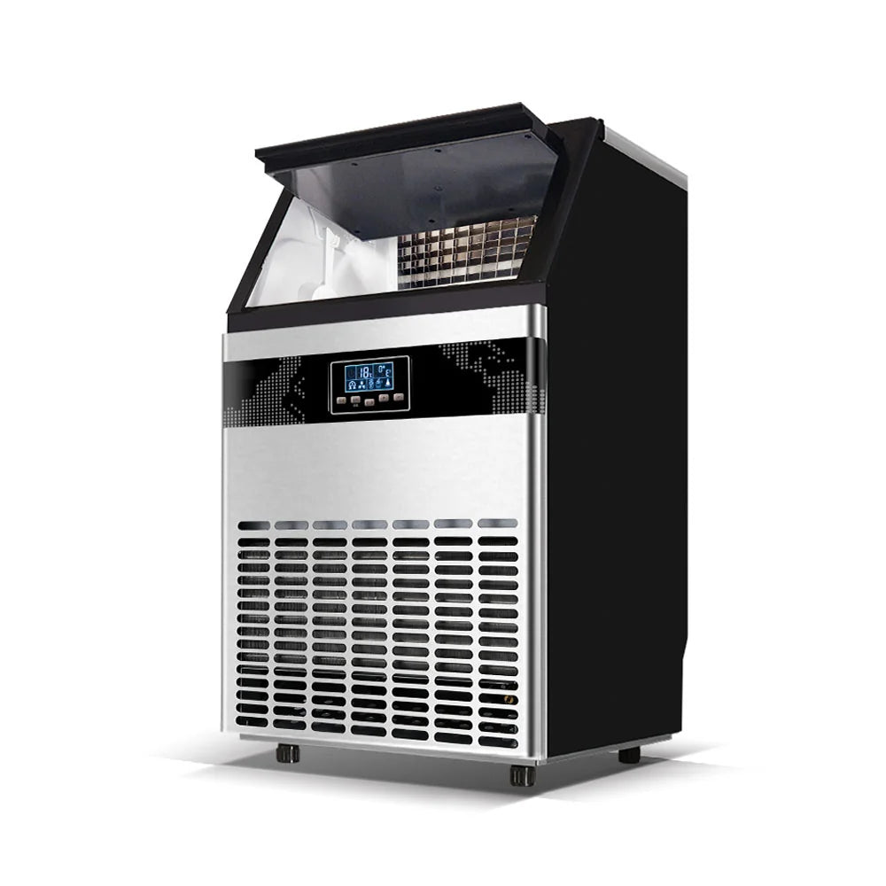 Commercial Ice Maker Machine 80KG/24H – 66 Cubes Per Cycle, 15KG Storage, LCD Display, Self-Cleaning & Automatic Water Supply