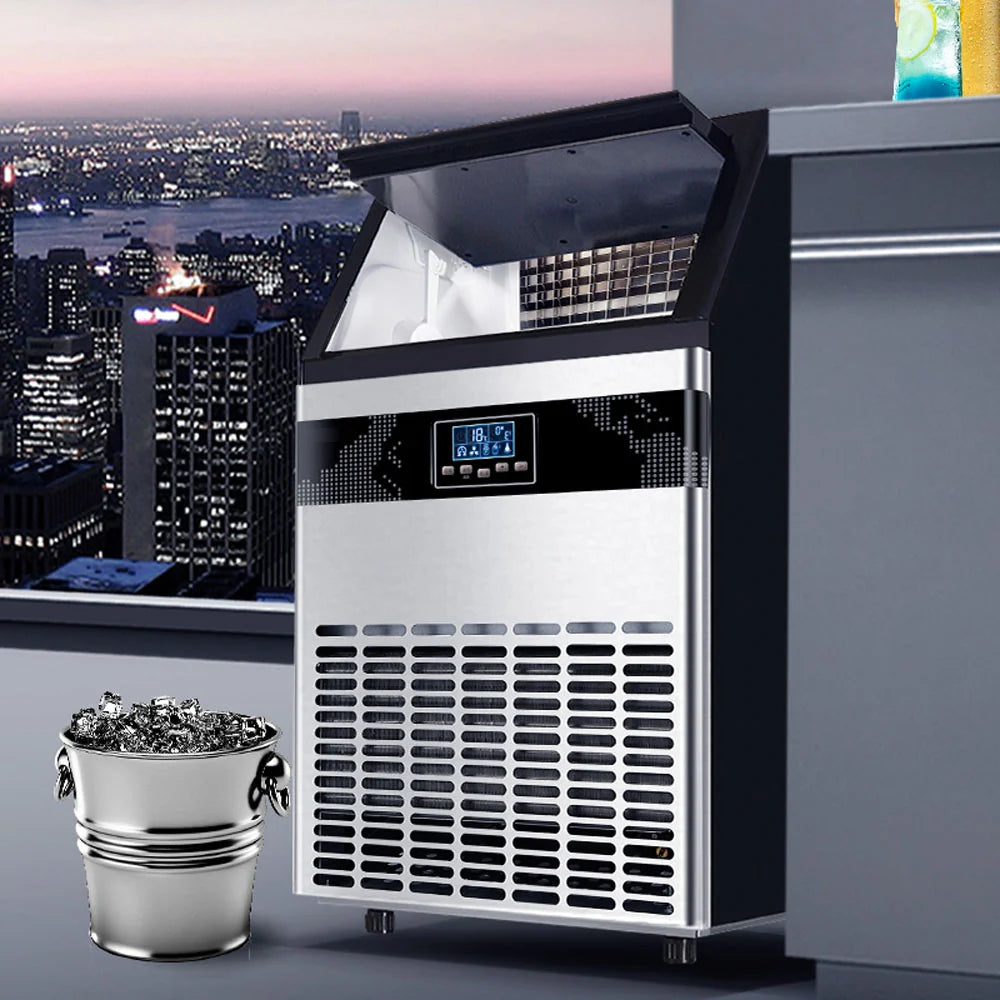 Commercial Ice Maker Machine 80KG/24H – 66 Cubes Per Cycle, 15KG Storage, LCD Display, Self-Cleaning & Automatic Water Supply