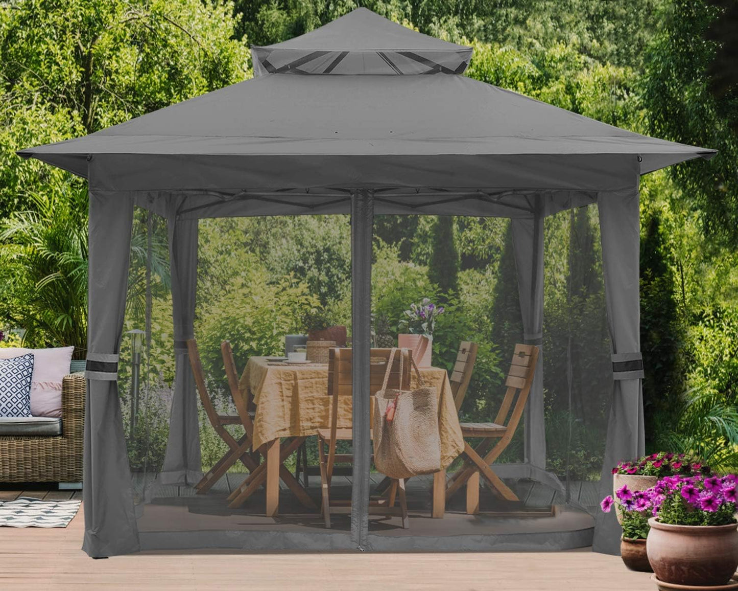 SkyCover Pop-Up Gazebo – Set Up in Seconds Fold & Go Gazebo – Lightweight, Durable, and Fast Setup Pop Up Gazebo 13x13 - Outdoor Canopy Tent with Mosquito Netting for Patio Garden Backyard
