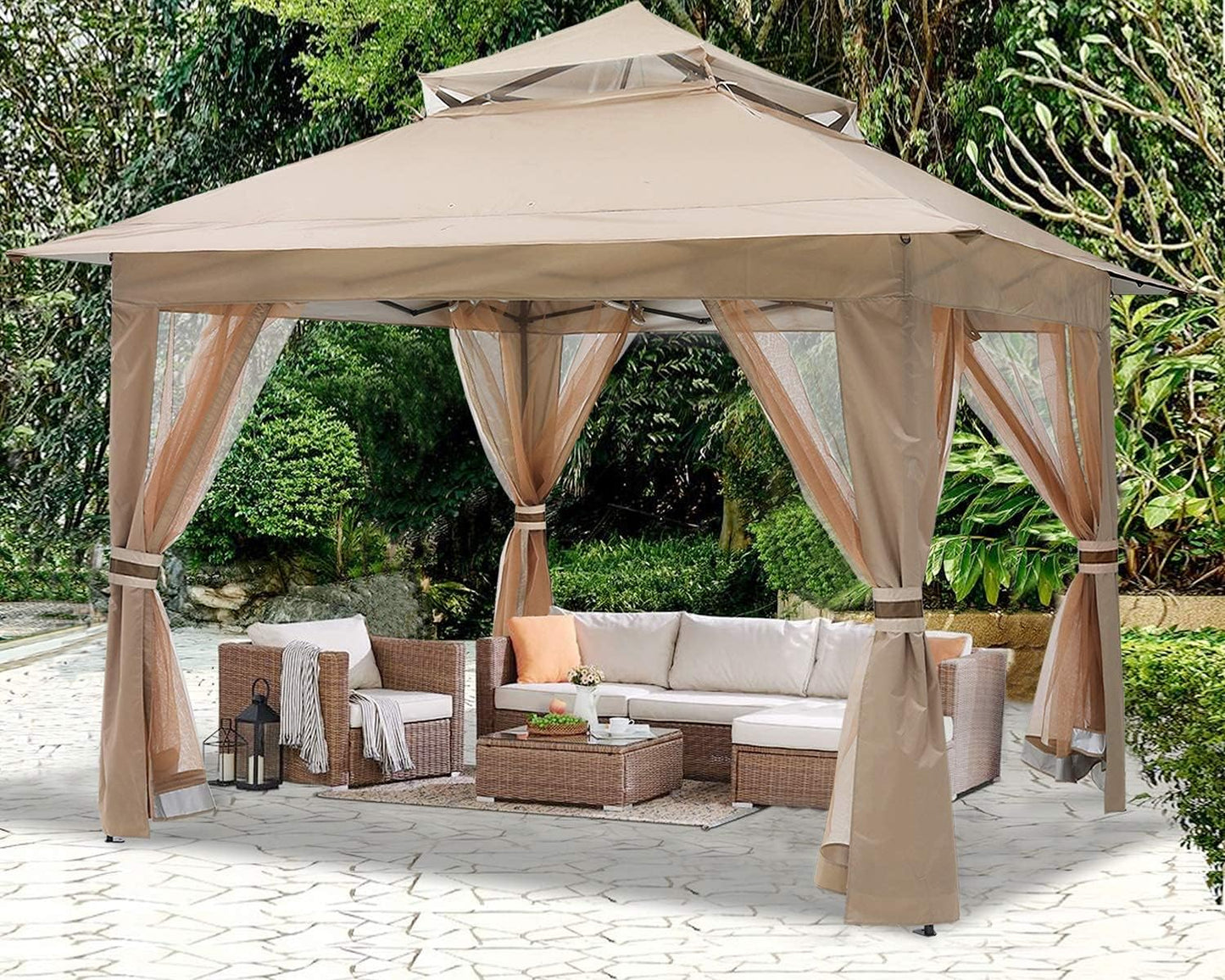 SkyCover Pop-Up Gazebo – Set Up in Seconds Fold & Go Gazebo – Lightweight, Durable, and Fast Setup Pop Up Gazebo 13x13 - Outdoor Canopy Tent with Mosquito Netting for Patio Garden Backyard