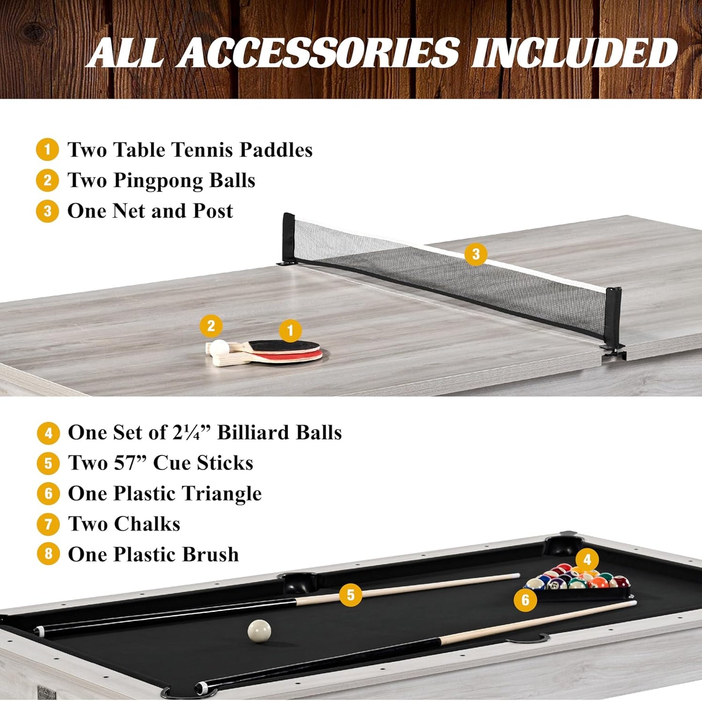 7ft 3-in-1 Convertible Multifunction Billiard Pool Table with Dining Top&Ping Pong Top with Two Stools