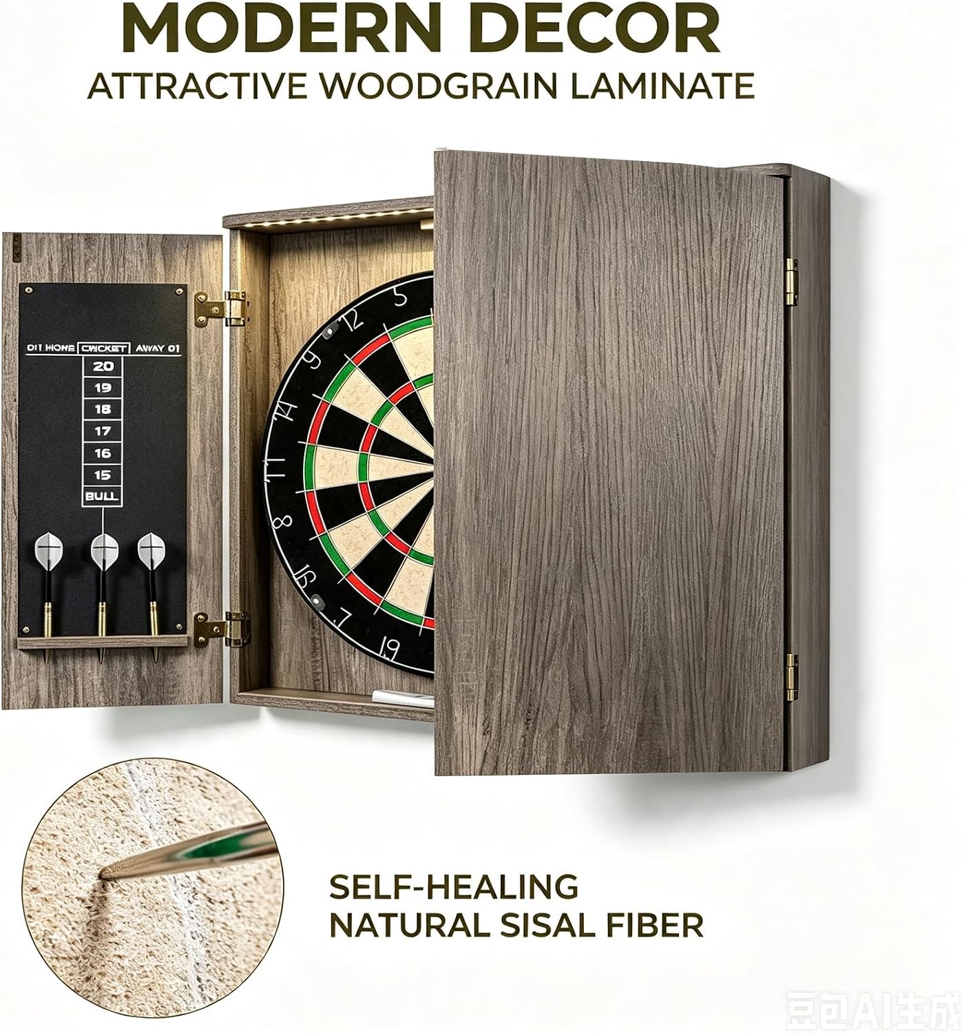 Official Size Dartboard Cabinet Set – 46 × 4 cm Dart Board with 6 Darts, Scoreboards, Dart Holders, Chalk & Eraser
