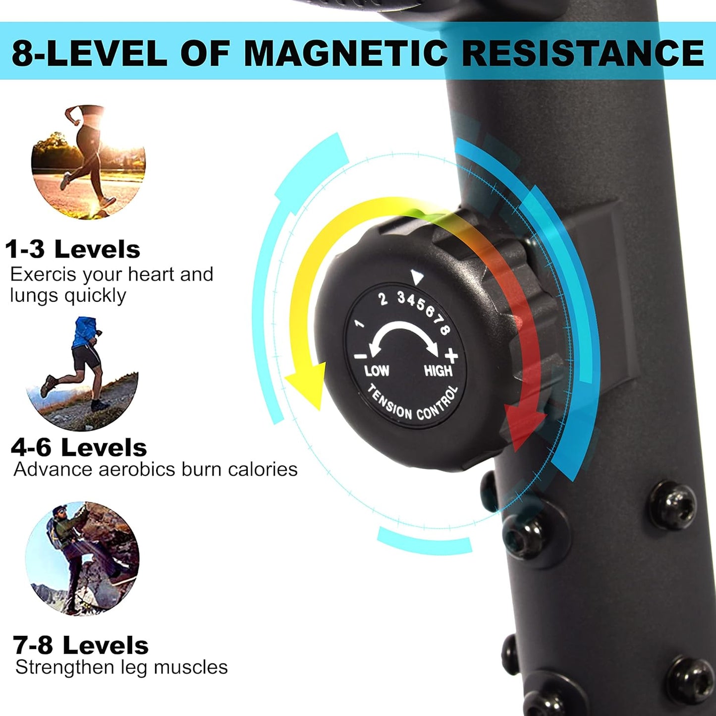 Recumbent Exercise Bike with 8-Level Magnetic Resistance, 2-Way Flywheel, Adjustable Seat, Digital Display, and Workout App Compatibility for Home Gym Fitness