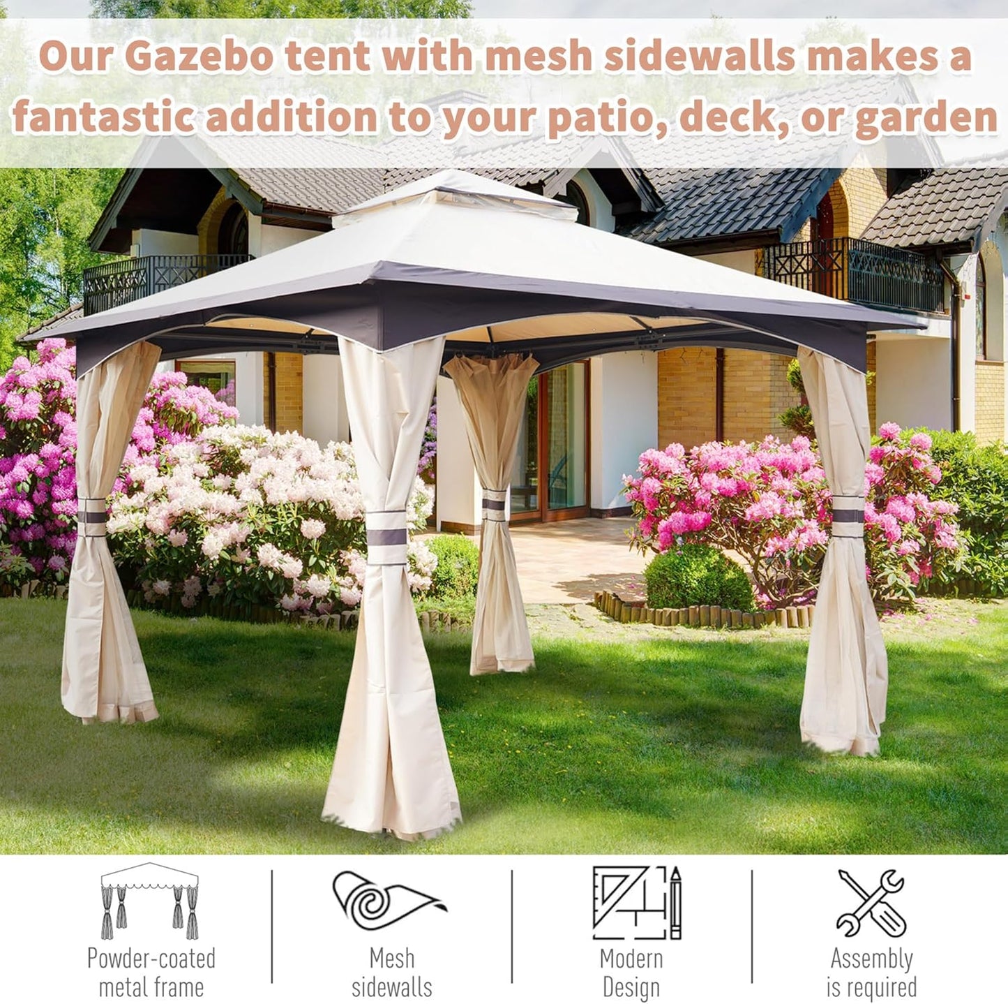 Fold & Go Gazebo – Lightweight, Durable, and Fast Setup SkyCover Pop-Up Gazebo – Set Up in Seconds 3.2 x 3.2m Garden Gazebo, Double Roof Outdoor Gazebo Canopy Shelter with Netting, Solid Steel Frame for Garden, Lawn, Backyard and Deck