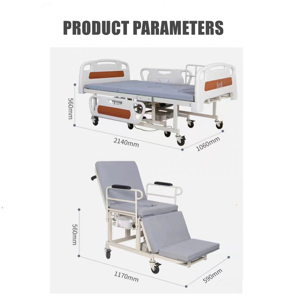 Multi-Functional Nursing Bed Adjustable Electric Hospital Bed For Elderly, With Wheelchair And Toilet Feature
