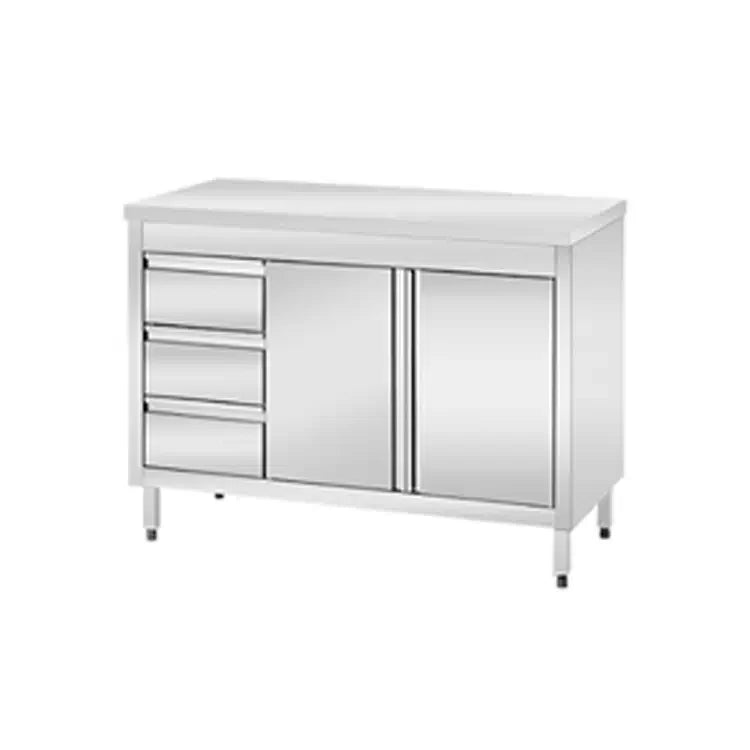 Commercial Base Cabinet with 3 Vertical Drawers & Hinged Doors | AISI 304 Stainless Steel | 1000×700×850 mm | Made in UAE