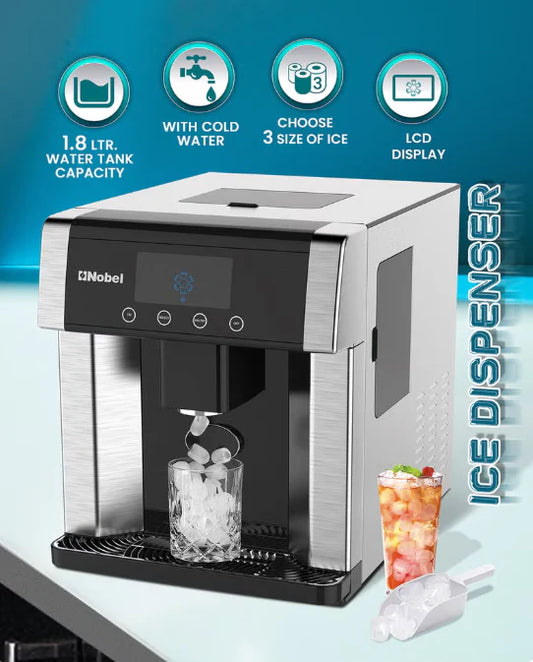 Nobel NIM31 Countertop Ice Maker & Water Dispenser – 10–15KG/Day, 3 Ice Sizes, 1.8L Tank & LCD Display