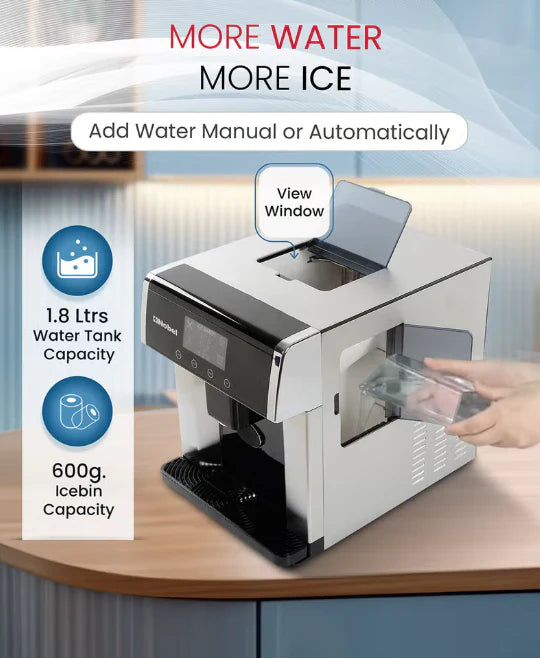 Nobel NIM31 Countertop Ice Maker & Water Dispenser – 10–15KG/Day, 3 Ice Sizes, 1.8L Tank & LCD Display
