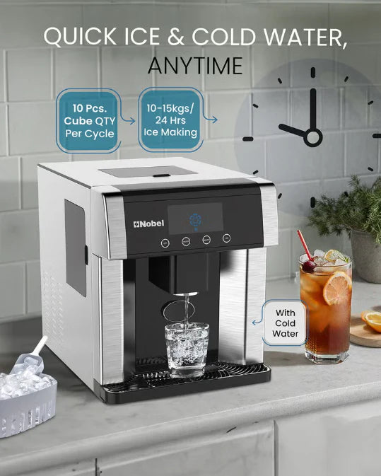 Nobel NIM31 Countertop Ice Maker & Water Dispenser – 10–15KG/Day, 3 Ice Sizes, 1.8L Tank & LCD Display