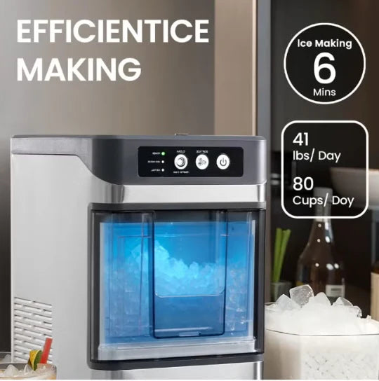 Automatic Countertop Nugget Ice Maker – 17KG/Day Portable Chewable Pellet Ice Machine with Self-Cleaning