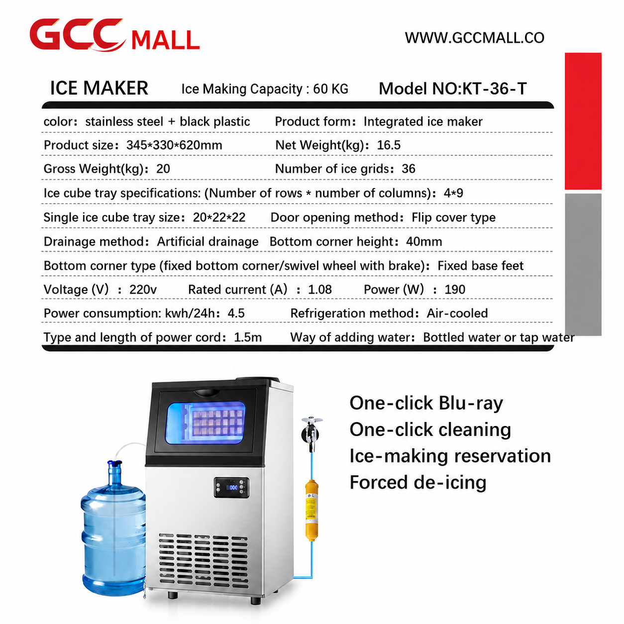 Bottled Water or Tap Water Ice Maker Machine, 40-50kg in 24H Stainless Steel Under Counter ice Machine with 17.6lbs Ice Storage Capacity, Freestanding Ice Maker.