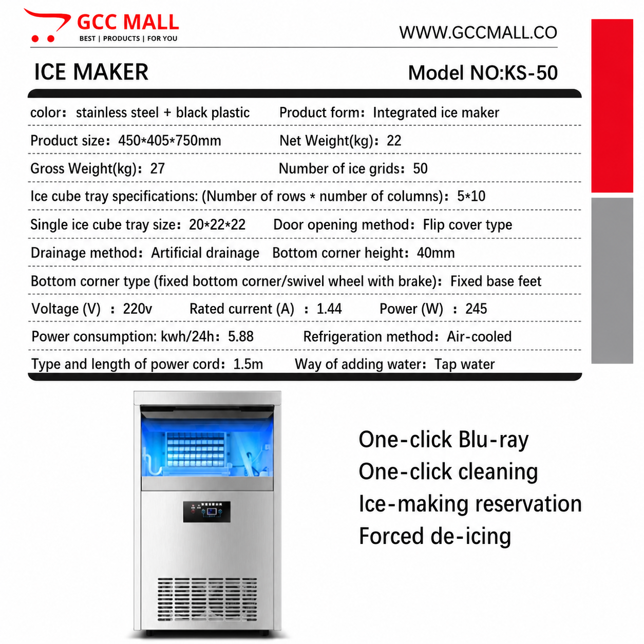 Integrated Ice Maker Machine, 70-80KGS/24H Stainless Steel Under Counter ice Machine with 12KGS Ice Storage Capacity, Freestanding Ice Maker