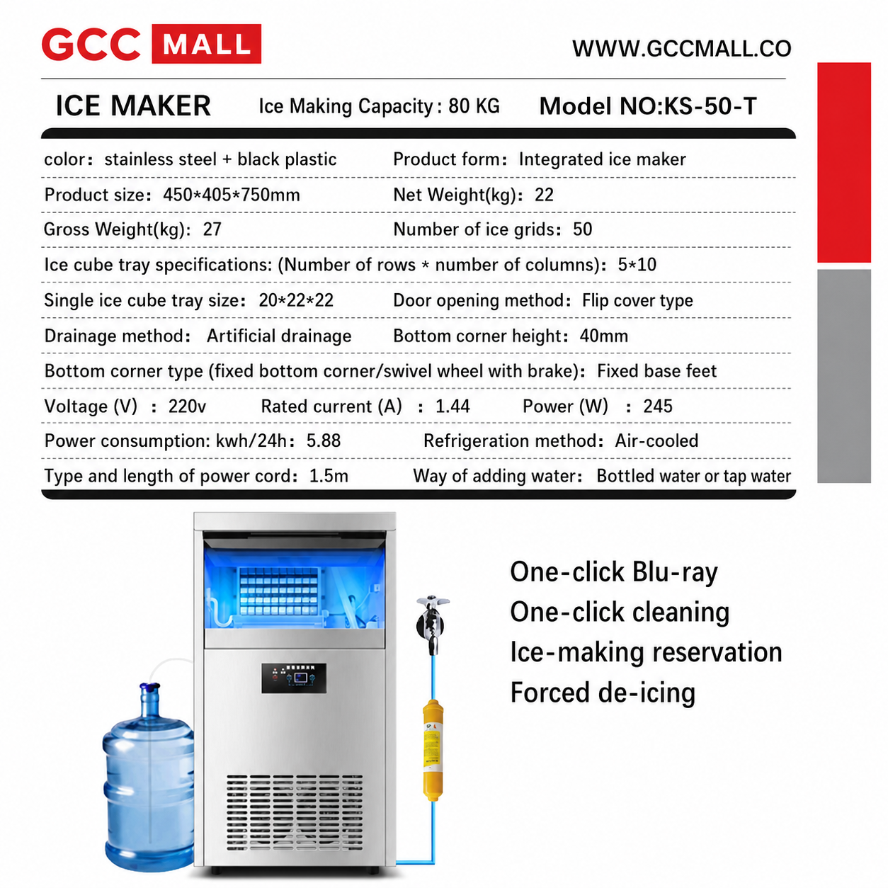 Integrated Ice Maker Machine, 70-80KGS/24H Stainless Steel Under Counter ice Machine with 12KGS Ice Storage Capacity, Freestanding Ice Maker