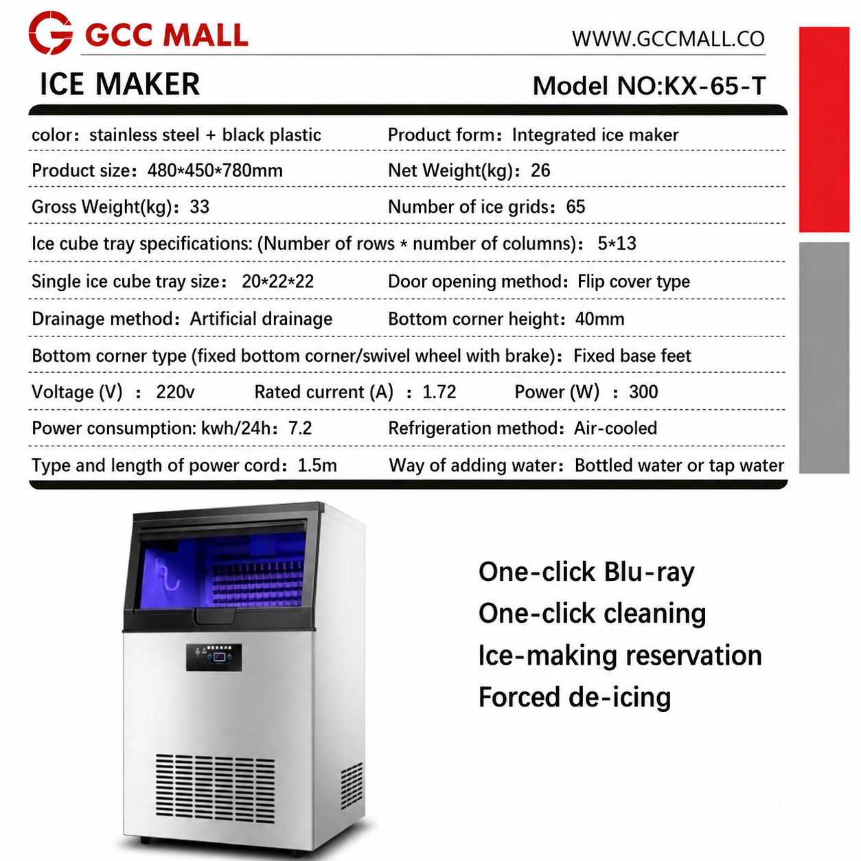Integrated Ice Maker Machine, 100-110KGS/24H Stainless Steel Under Counter ice Machine with 15KGS Ice Storage Capacity, Freestanding Ice Maker