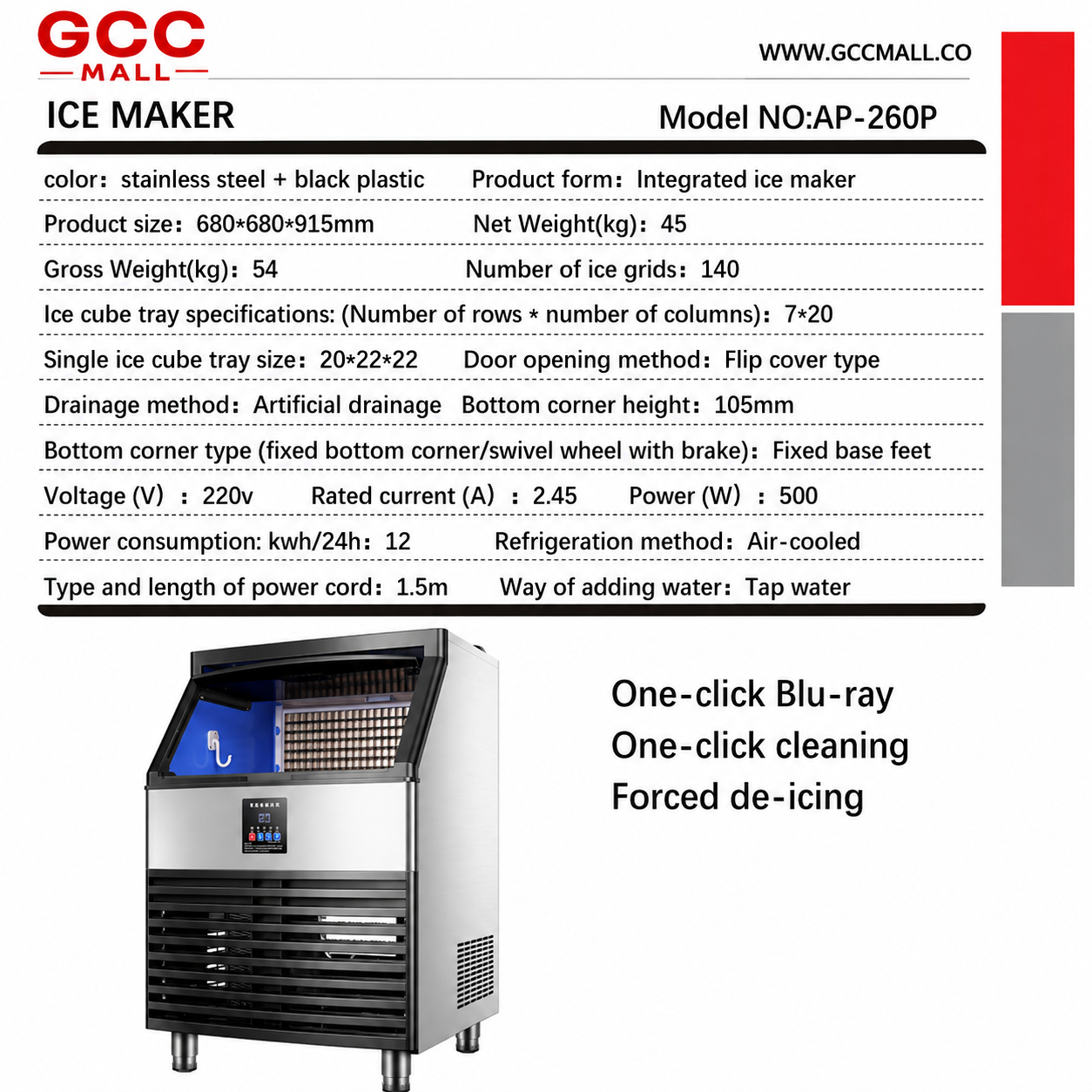 Commercial Ice Maker Machine, 240KGS/24H Stainless Steel under Counter Ice Machine with 45KGS Ice Storage Capacity, for/Restaurant/Bar/Coffee Shop