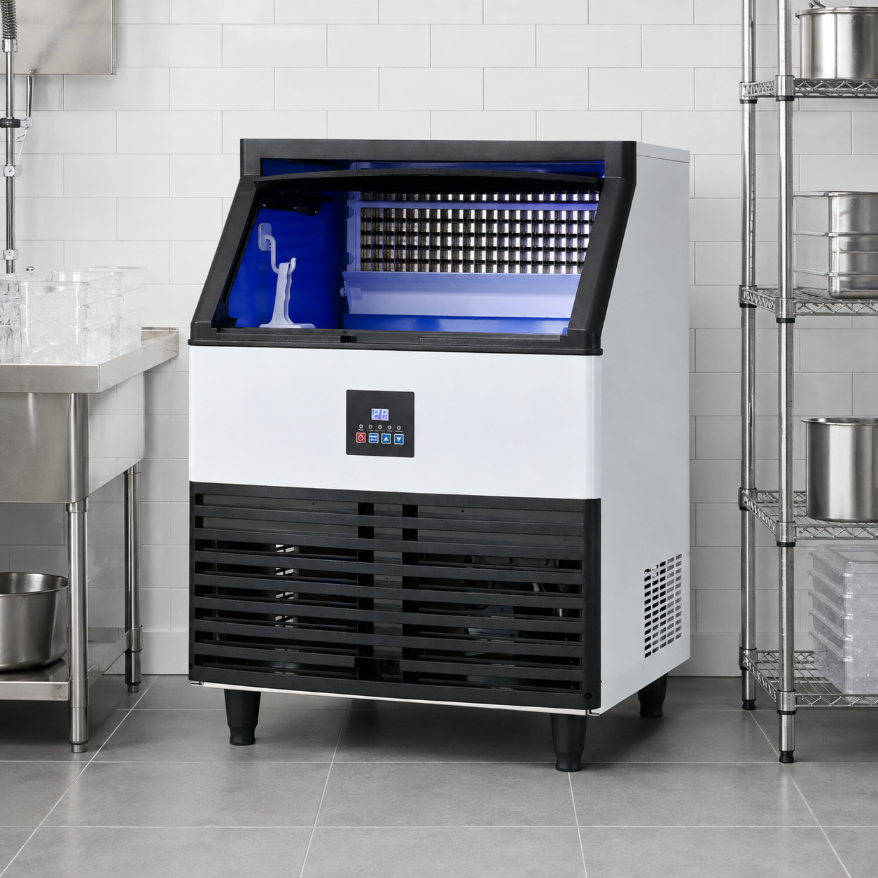 Commercial Ice Maker Machine, 240KGS/24H Stainless Steel under Counter Ice Machine with 45KGS Ice Storage Capacity, for/Restaurant/Bar/Coffee Shop