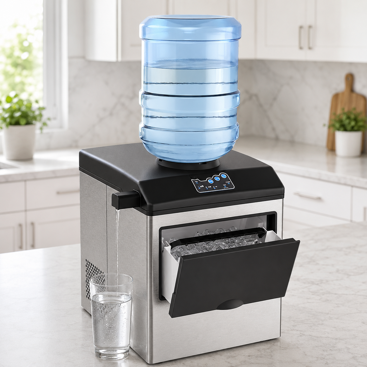 2-in-1 Stainless Steel Ice Maker & Cold Water Dispenser – 48 lbs/Day, 3 Ice Sizes, Self-Cleaning