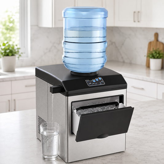2-in-1 Stainless Steel Ice Maker & Cold Water Dispenser – 48 lbs/Day, 3 Ice Sizes, Self-Cleaning