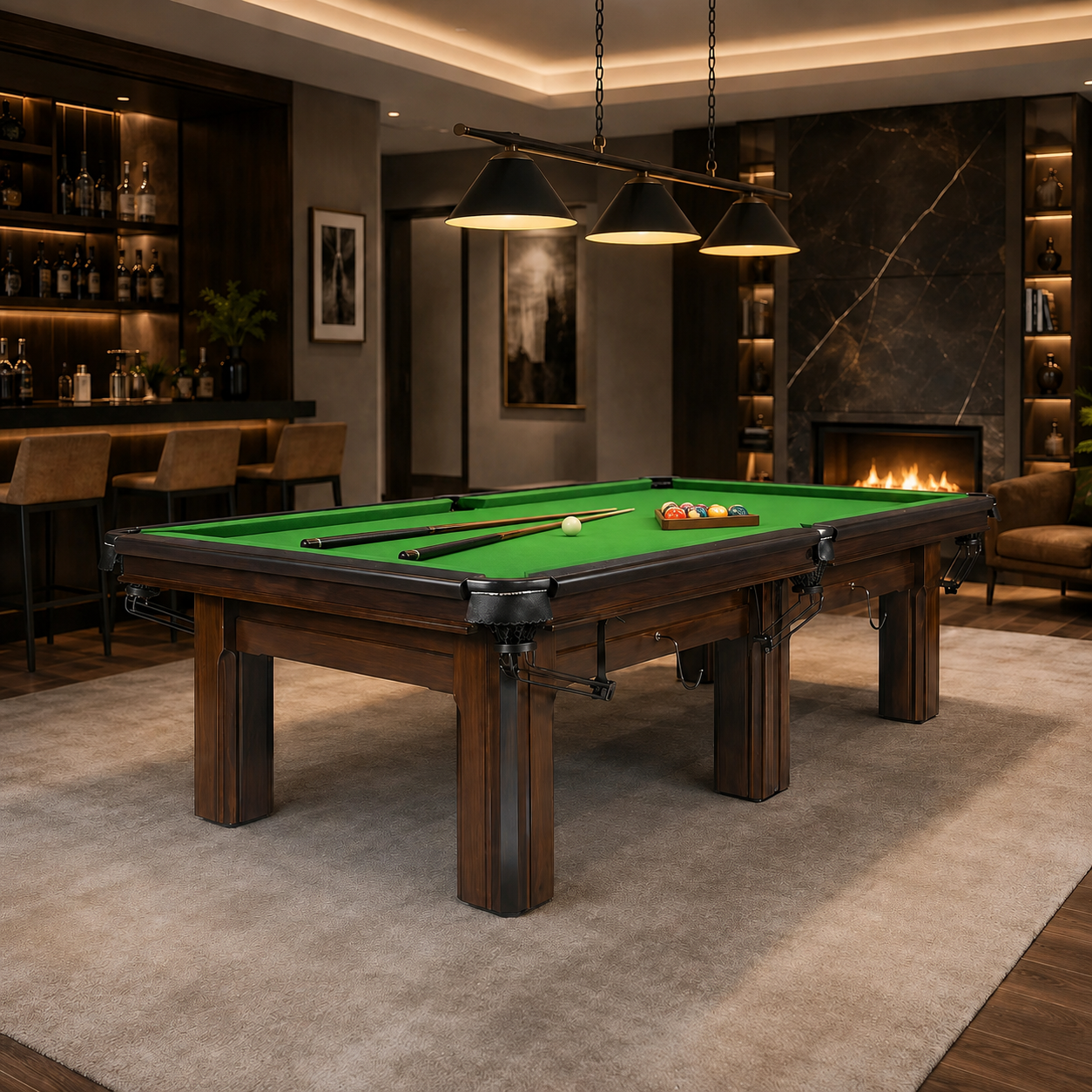 9-WT Pure 9ft Minimalist Slate Billiard Table with Solid Maple Wood Frame & Leather Pockets