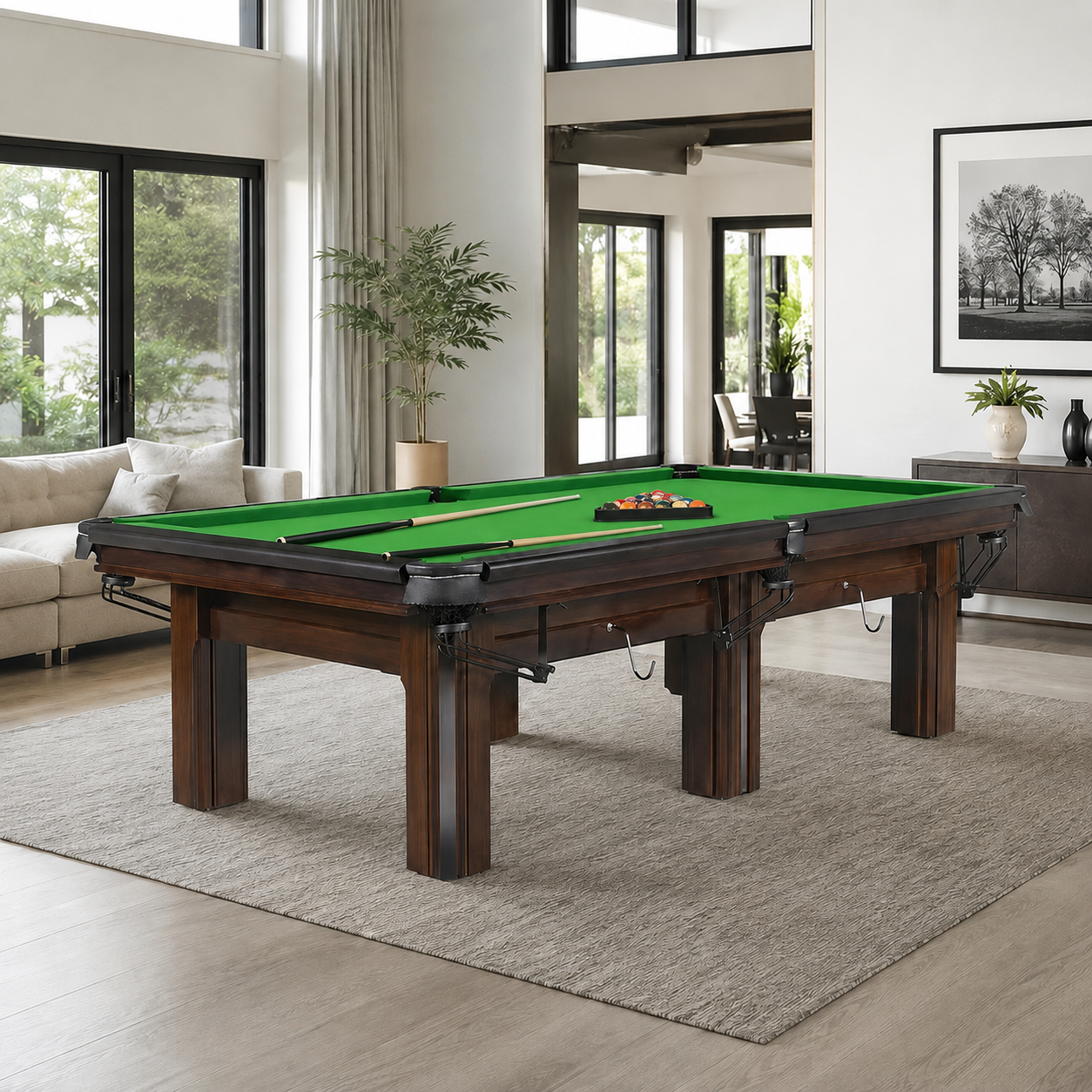 9-WT Pure 9ft Minimalist Slate Billiard Table with Solid Maple Wood Frame & Leather Pockets