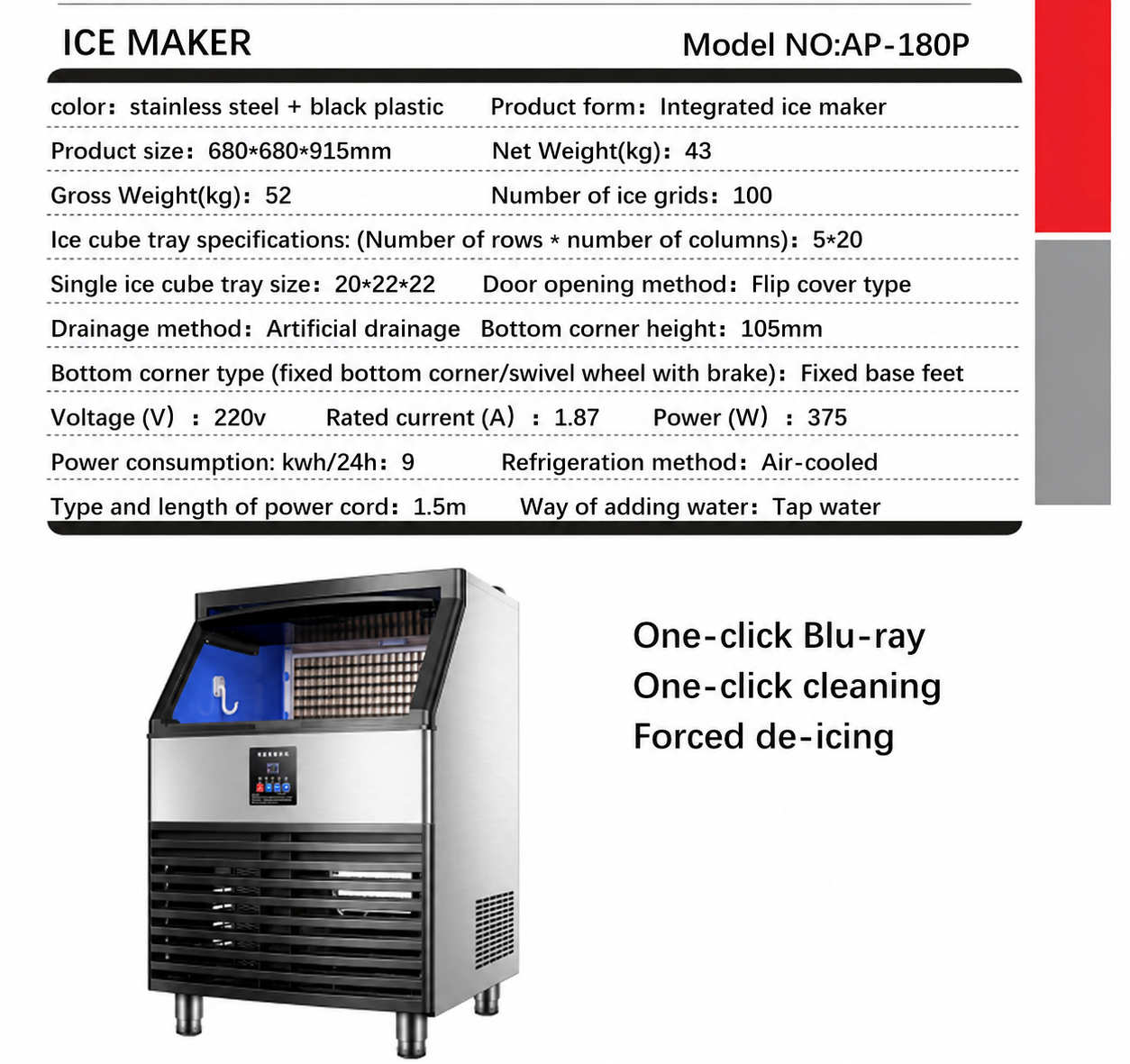 Commercial Ice Maker Machine 100KG/24H with 45KG Storage – Stainless Steel Under-Counter Ice Machine