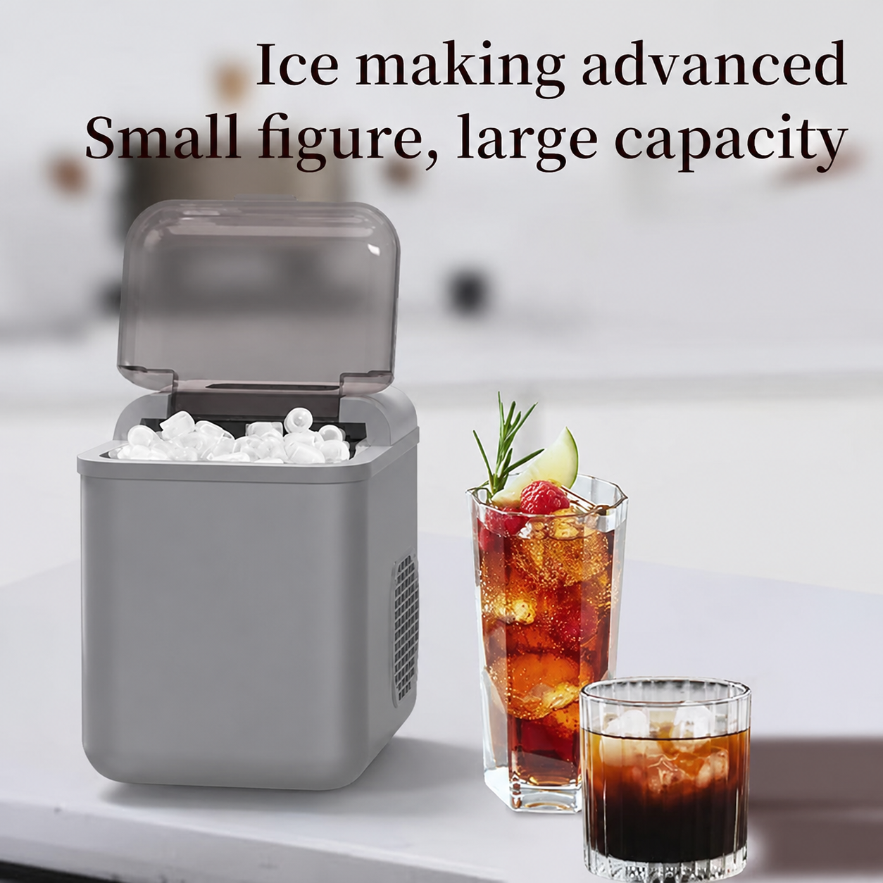 COOL BABY Smart App-Controlled Countertop Ice Maker – 1.3L Self-Cleaning Bullet Ice Machine, Grey | CKGO-i5