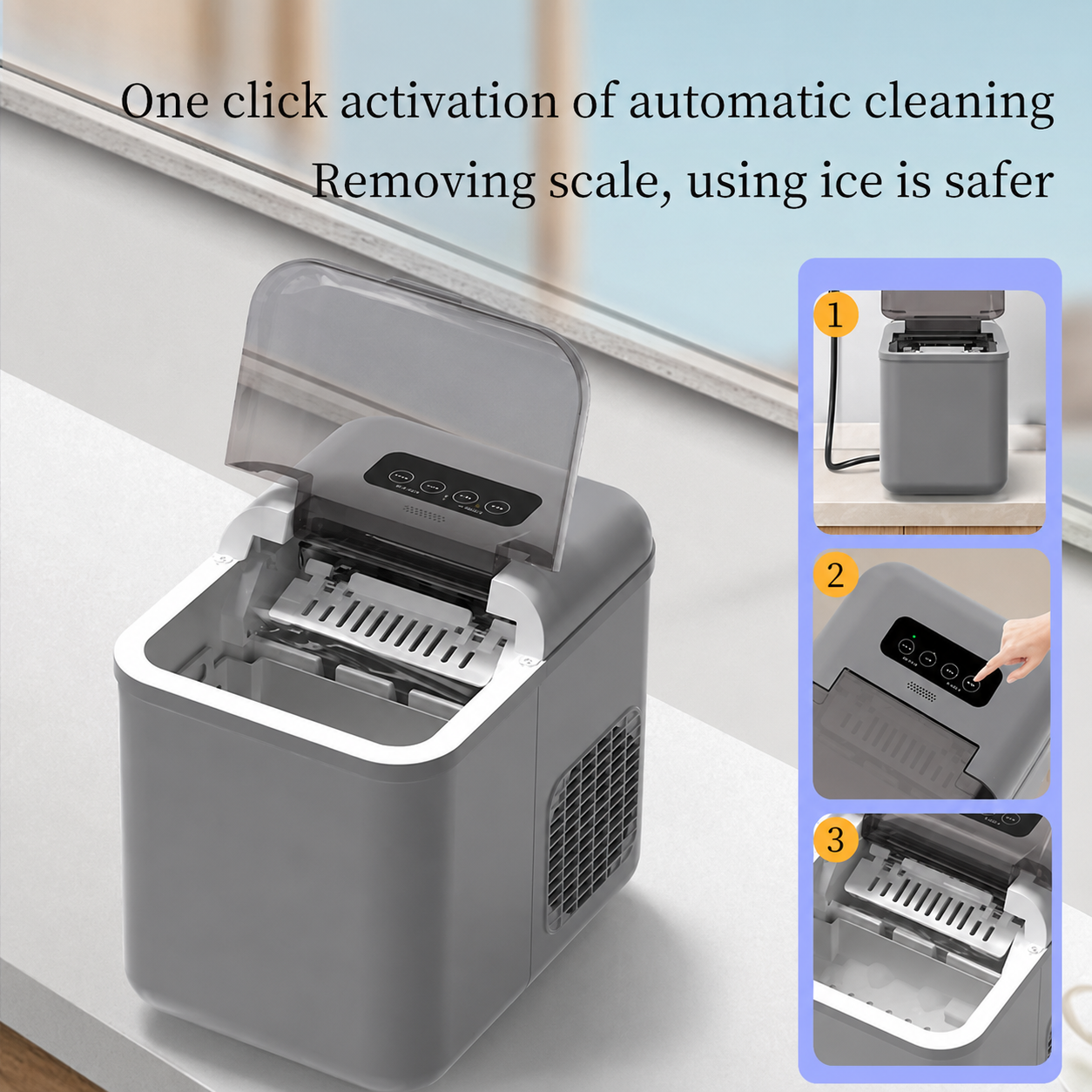 COOL BABY Smart App-Controlled Countertop Ice Maker – 1.3L Self-Cleaning Bullet Ice Machine, Grey | CKGO-i5