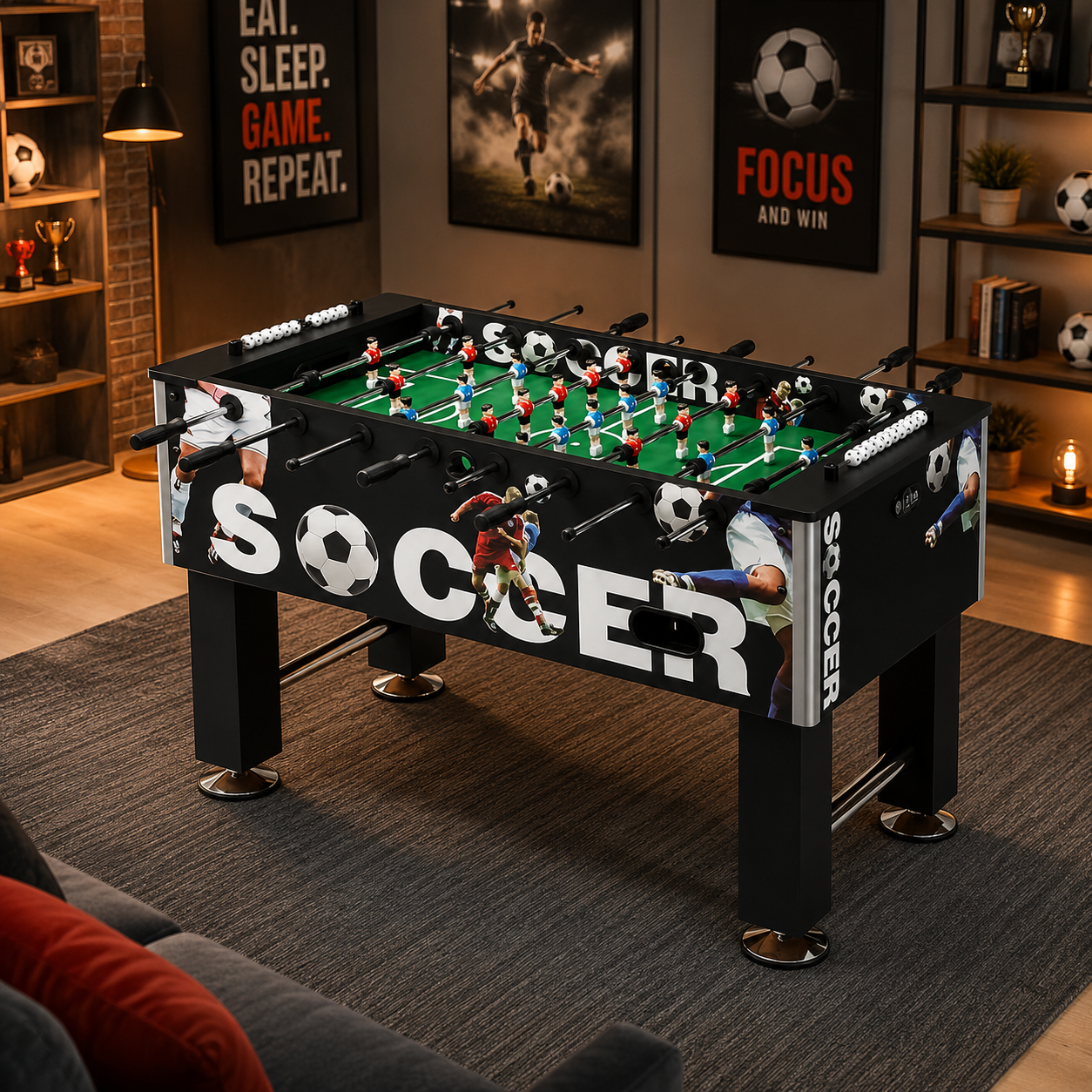 ST101D Funky Design Foosball Table Compact MDF Soccer Table with Chrome Steel Rods