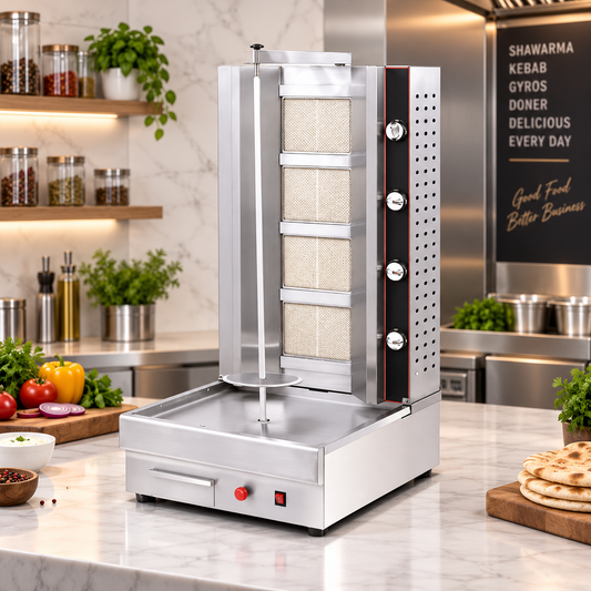 HGS R4 4-Burner Gas Shawarma Machine Tabletop Doner Kebab Grill 14.8kW | LPG & Natural Gas | Italian Technology