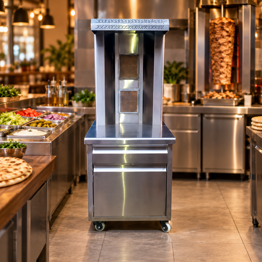 3 Burner Gas Shawarma Machine with Oil Tray | AISI 304 Stainless Steel Doner Kebab Grill | 50–300°C | Made in UAE