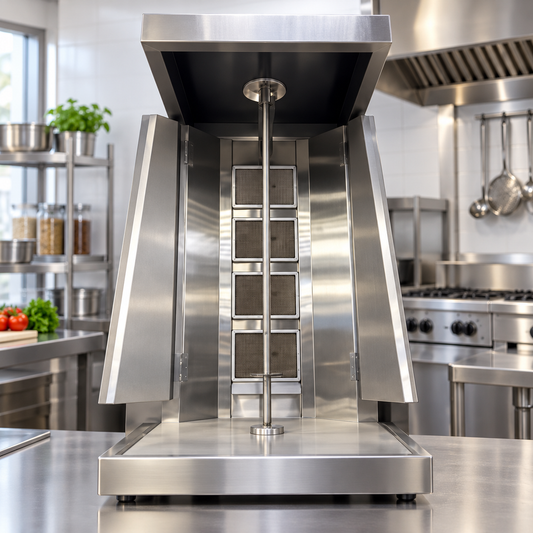 4 Burner Tabletop Gas Shawarma Machine with Side Cover Doors | AISI 304 Stainless Steel Doner Grill | Made in UAE