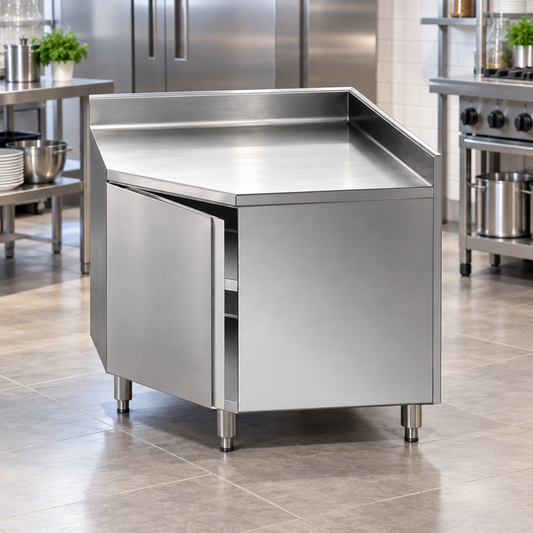 Commercial Corner Base Cabinet | AISI 304 Stainless Steel Kitchen Storage Cabinet | 1000×1000×850 mm | Made in UAE