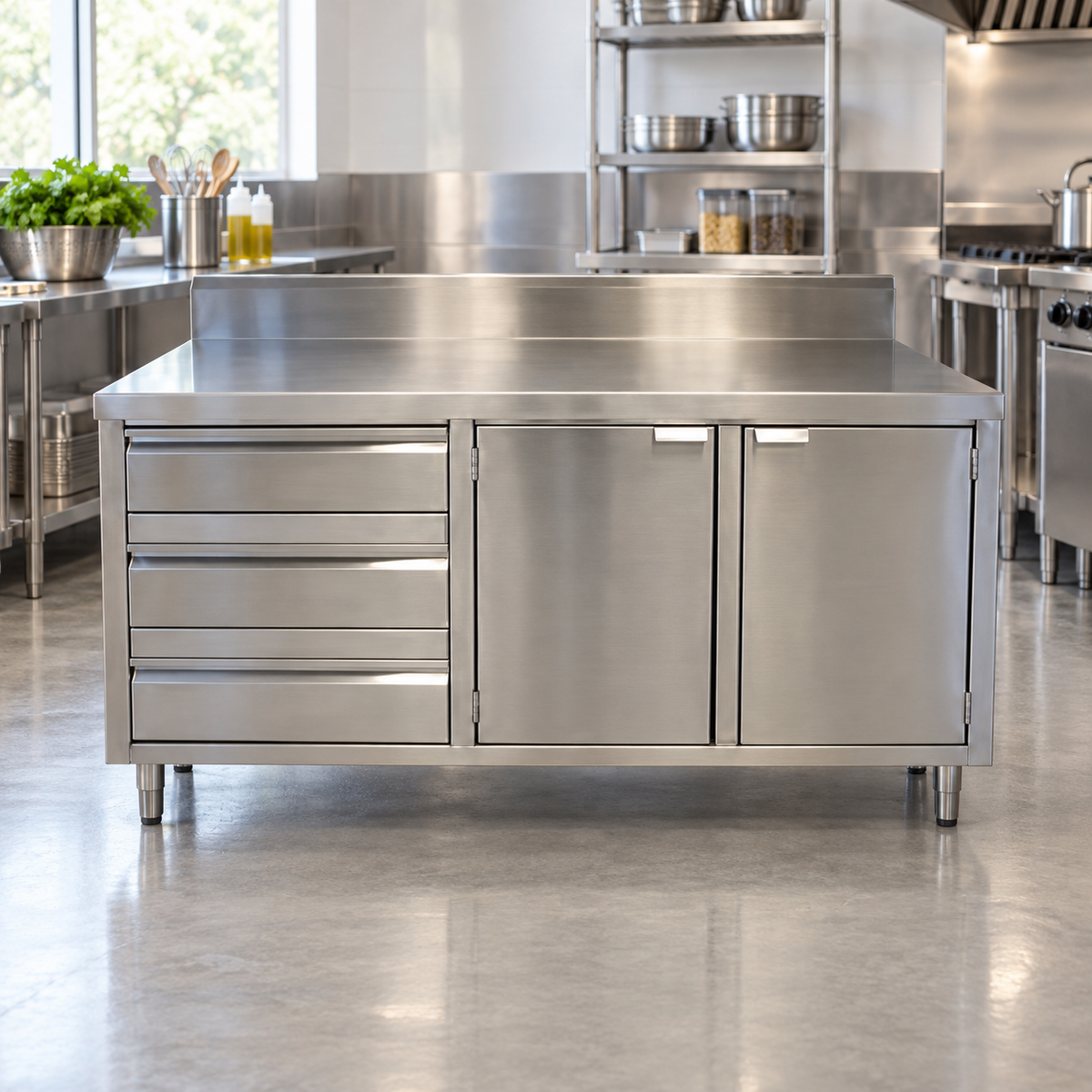 Commercial Base Cabinet with 3 Drawers & 2 Doors | AISI 304 Stainless Steel | 1000×700×850 mm | Made in UAE