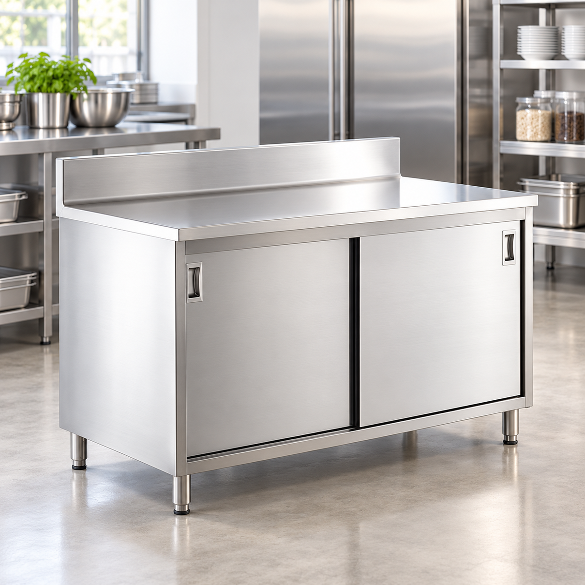 Commercial Stainless Steel Base Cabinet with Sliding Doors | AISI 304 | 1000×700×850 mm