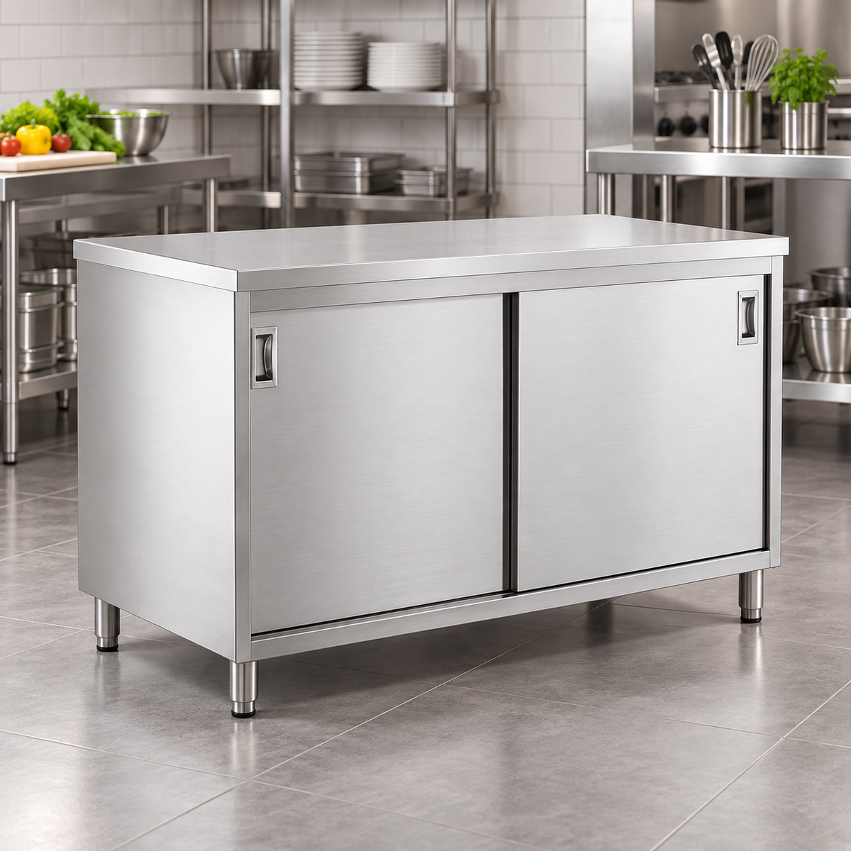 Commercial Stainless Steel Base Cabinet with Sliding Doors | AISI 304 | 1000×700×850 mm