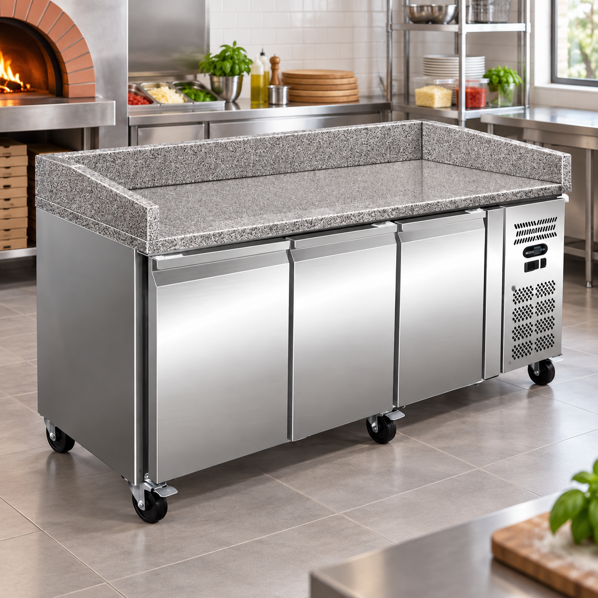 Dinox PZ3600TN 3 Door Pizza Counter Chiller 635L | Marble Top | +2°C to +8°C | Italian Technology