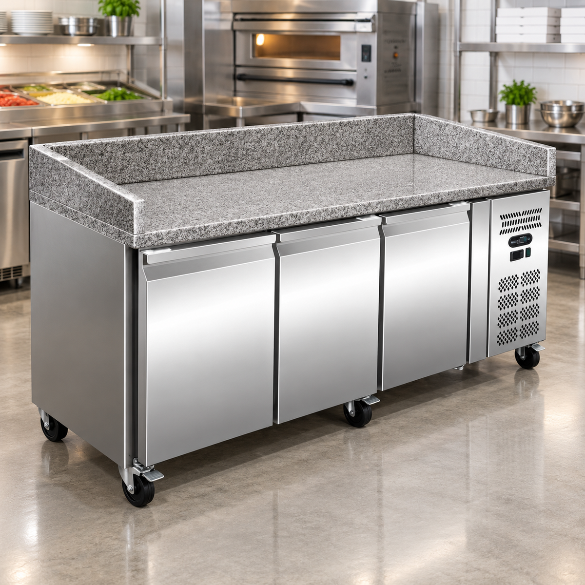 Dinox PZ3600TN 3 Door Pizza Counter Chiller 635L | Marble Top | +2°C to +8°C | Italian Technology