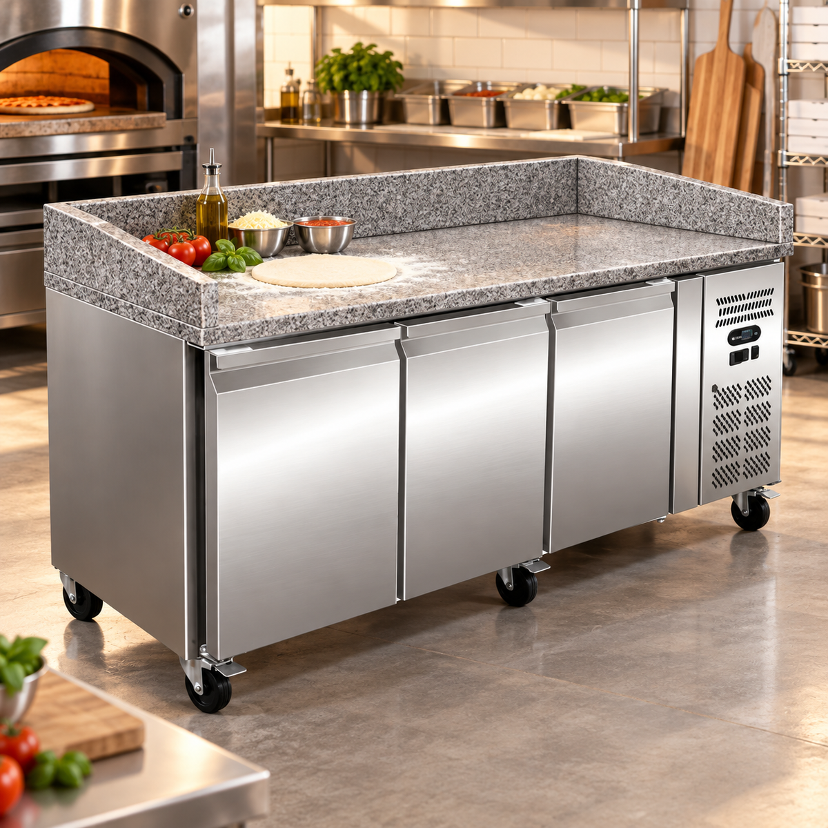 Dinox PZ3600TN 3 Door Pizza Counter Chiller 635L | Marble Top | +2°C to +8°C | Italian Technology