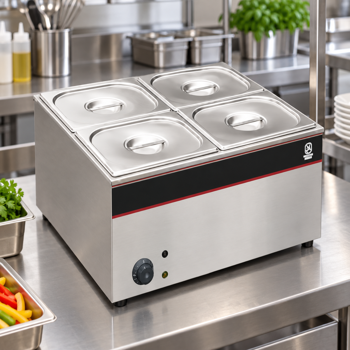 Commercial Bain Marie Food Warmer 4 × 1/2 GN | 1.5KW Stainless Steel Countertop Buffet Warmer
