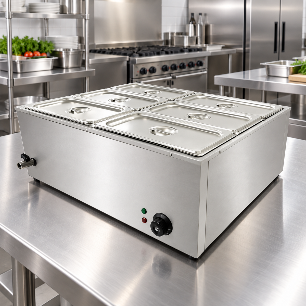 HB-750 Electric Bain Marie 6 × 1/3 GN | 1.5KW Stainless Steel Countertop Food Warmer
