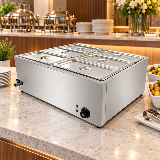 HB-750 Electric Bain Marie 6 × 1/3 GN | 1.5KW Stainless Steel Countertop Food Warmer