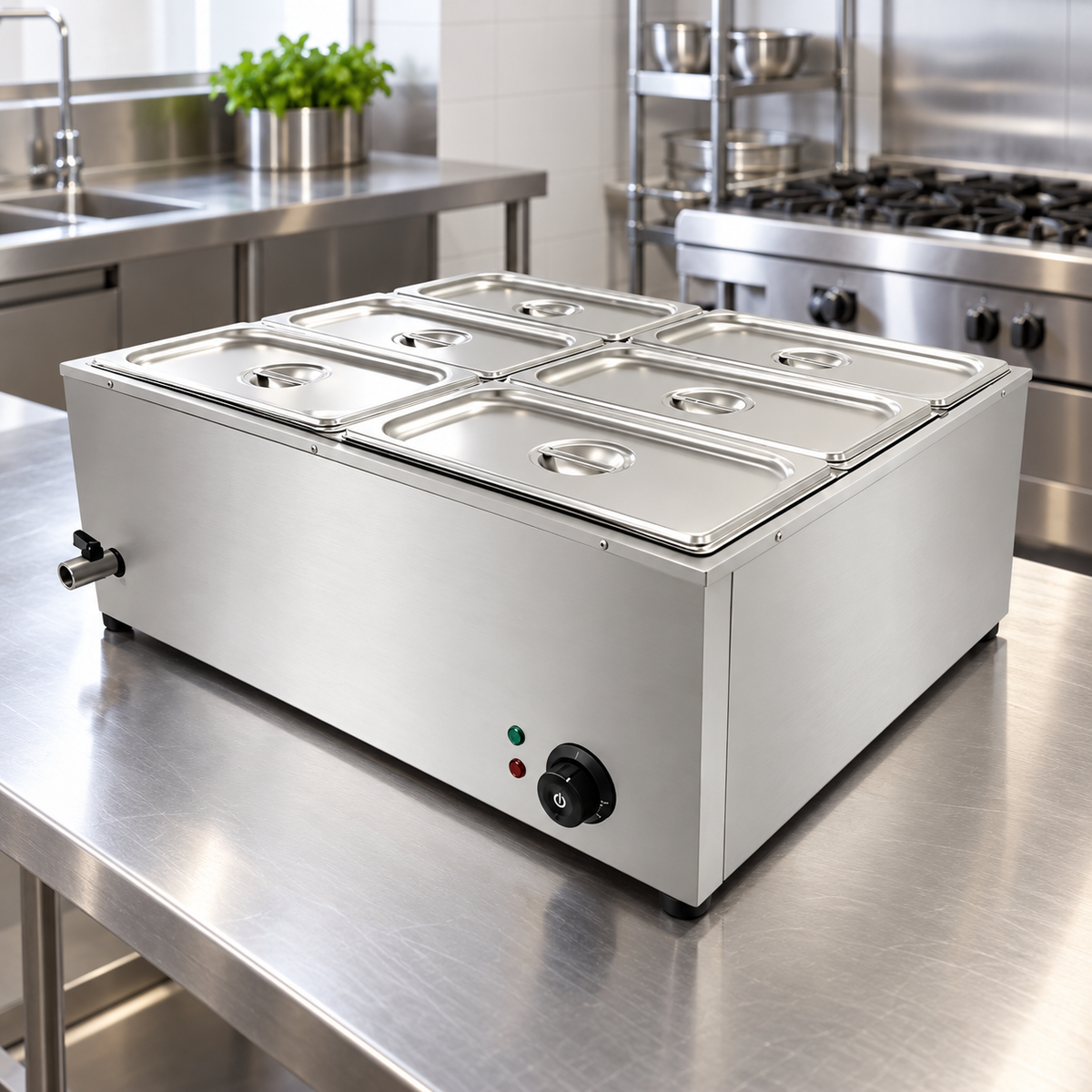 HB-6V Electric Bain Marie 6 × 1/2 GN | 1.5KW Stainless Steel Commercial Buffet Food Warmer