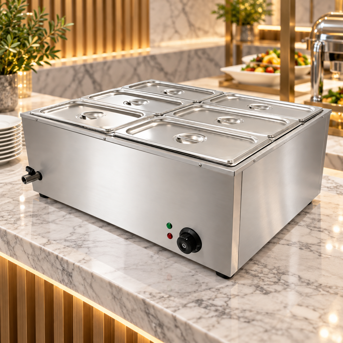 HB-6V Electric Bain Marie 6 × 1/2 GN | 1.5KW Stainless Steel Commercial Buffet Food Warmer