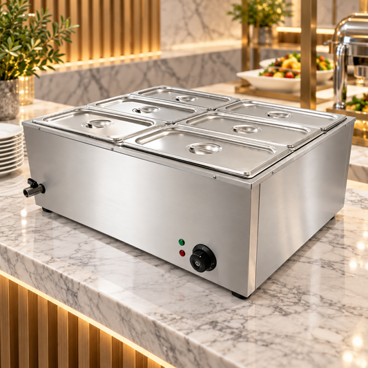 HB-6V Electric Bain Marie 6 × 1/2 GN | 1.5KW Stainless Steel Commercial Buffet Food Warmer