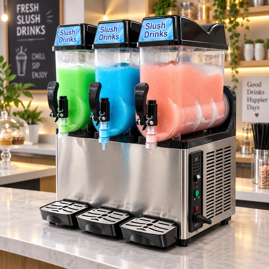 Commercial Slush & Smoothie Machine 3 Bowl 12L – 500W Frozen Drink Maker with Stainless Steel Body & LED Display