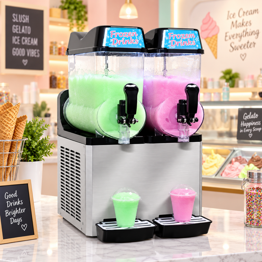Frozen Drinks XRJ12LX2 Commercial Slush & Smoothie Machine 24L – Double 12L Bowl Frozen Beverage Dispenser