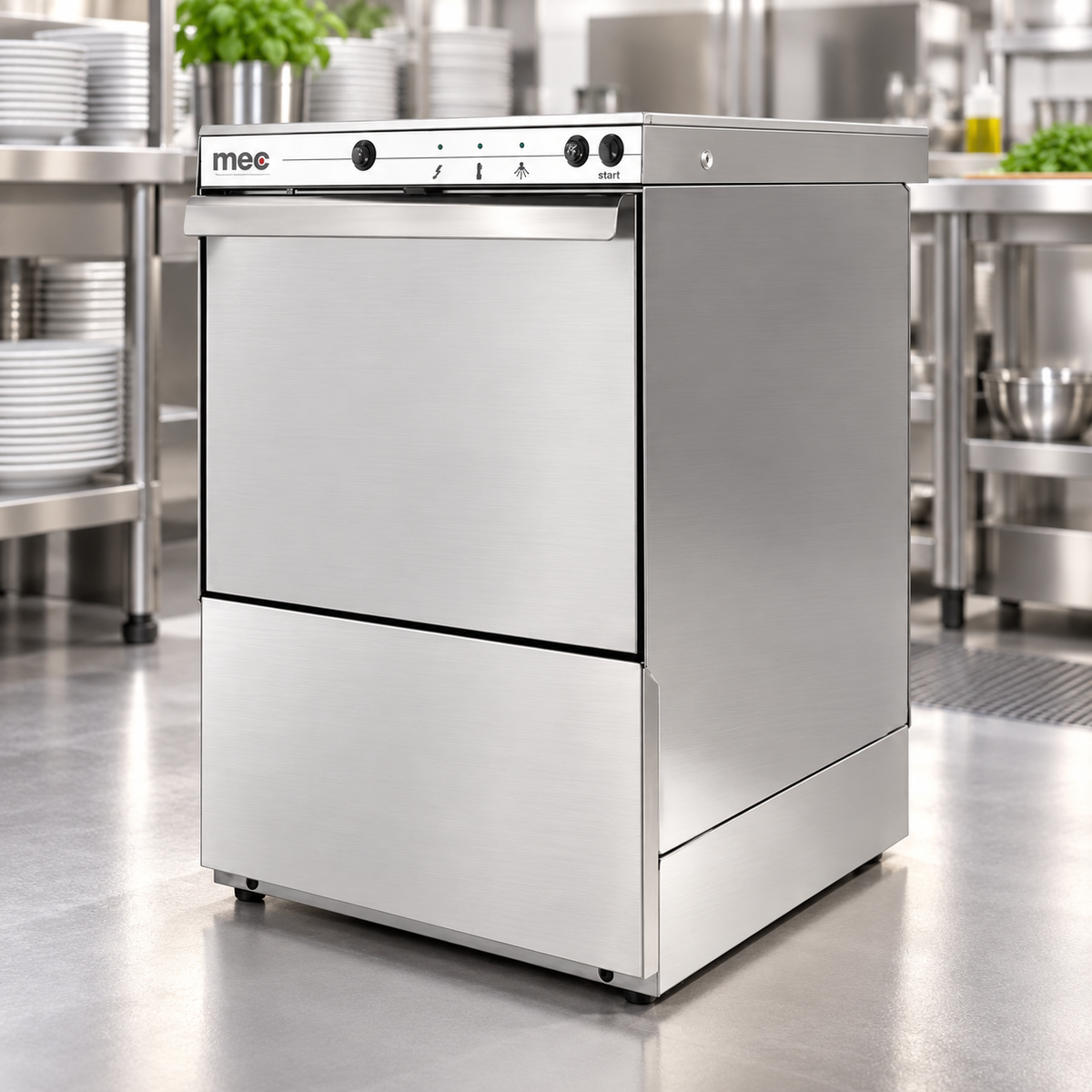 MEC T400 Commercial Glass Dishwasher – 400×400mm Rack, Peristaltic Dosing Pump, AISI 304 Stainless Steel | Made in Italy