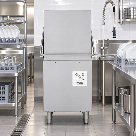 MEC T110M Hood Type Commercial Dishwasher – 500×500mm Basket, 30–40 Baskets/Hour, AISI 304 Stainless Steel | Made in Italy